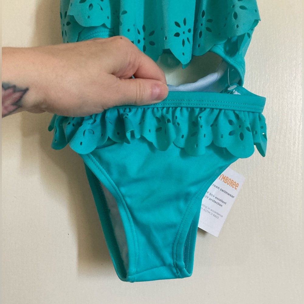 🌸NWT Gymboree 2pc Turquoise Bandeau/Halter Top Both w/Laser Cut Overlay C - Picture 4 of 9